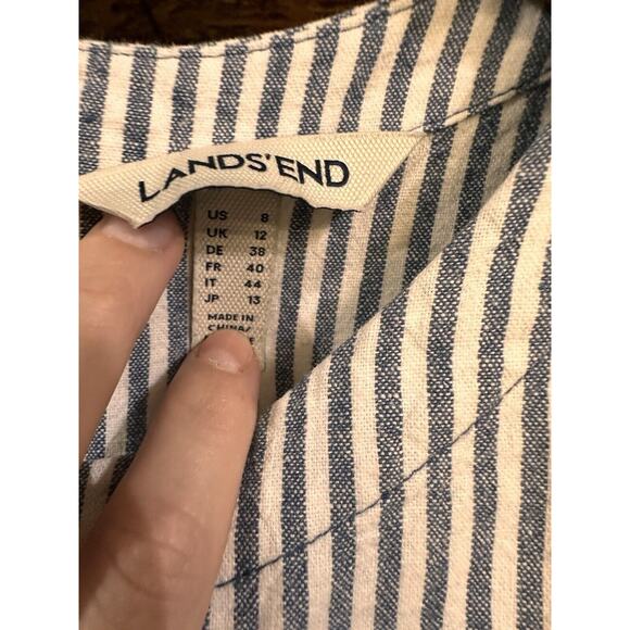Lands’ End Casual Linen-Blend Dress Womens Size 8 Blue White Stripe Beachy Coast - Picture 3 of 6